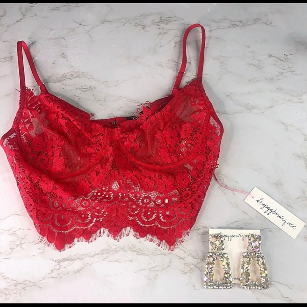 Red lace top & beautiful statement earrings